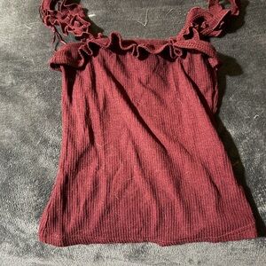 Ruffled Burgundy Sleeveless Top